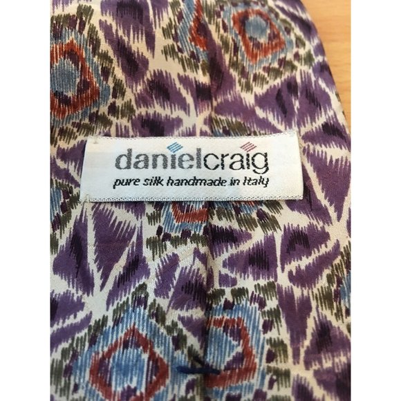 Daniel Craig Purple White Blue Geometric 100% Silk Italy Men’s Tie Handmade - Picture 4 of 5